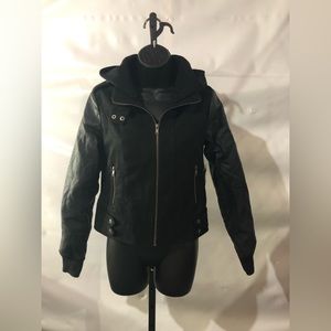 Women’s Faux Leather Hooded Bomber Jacket Size Small